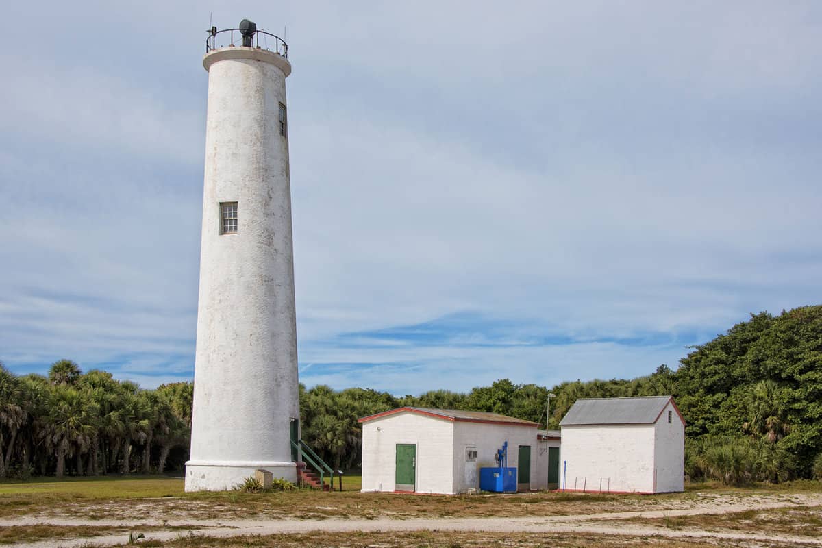 Tall white Lighthouse in Egmont Key, Florida