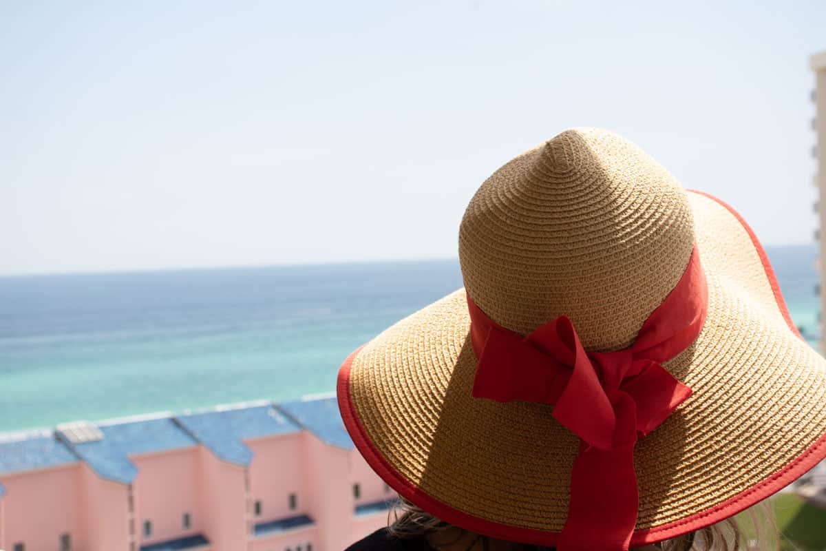 Woman wearing a sun hat in sunny Florida
