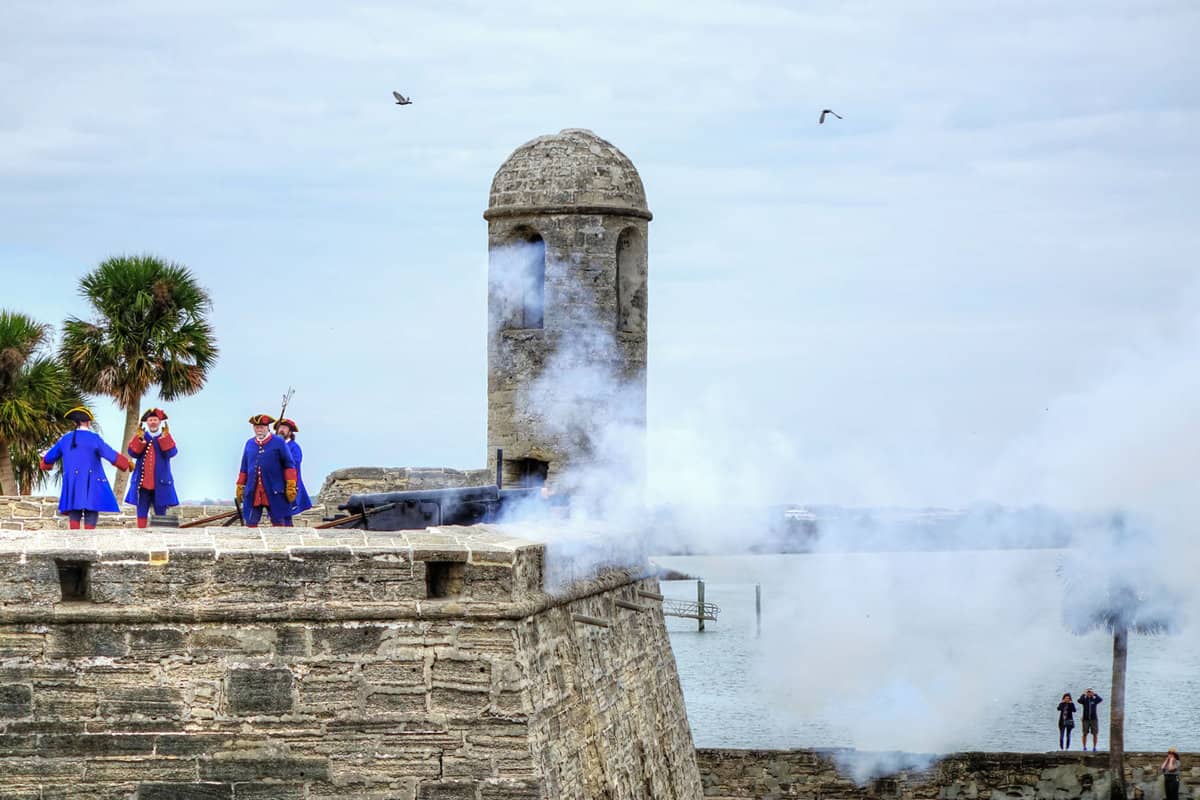 reenactment of Spanish cannons firing in the colonial era
