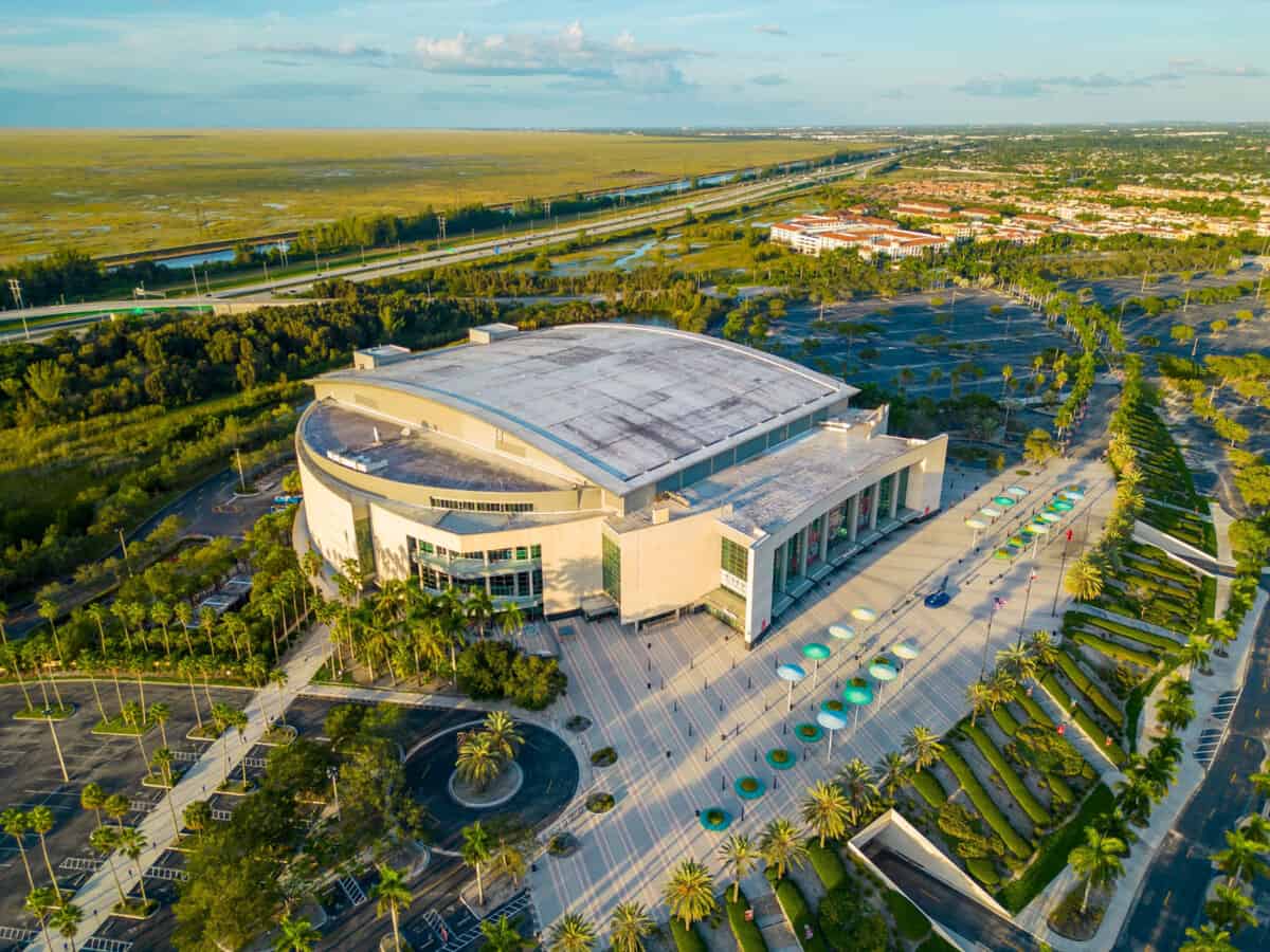 where do the florida panthers play - Aerial drone photo of FLA Live Arena Sunrise FL