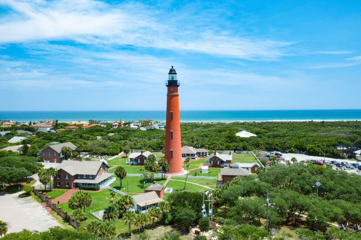 Aerial view of Ponce Inlet Lighthouse at Daytona Beach, Florida