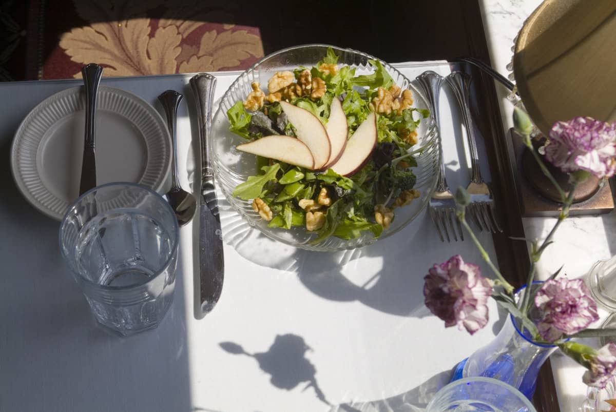 Dinner train place setting with salad