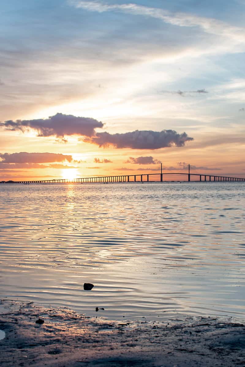 Sunrise in the Tampa Bay area Florida with a view of the bridge