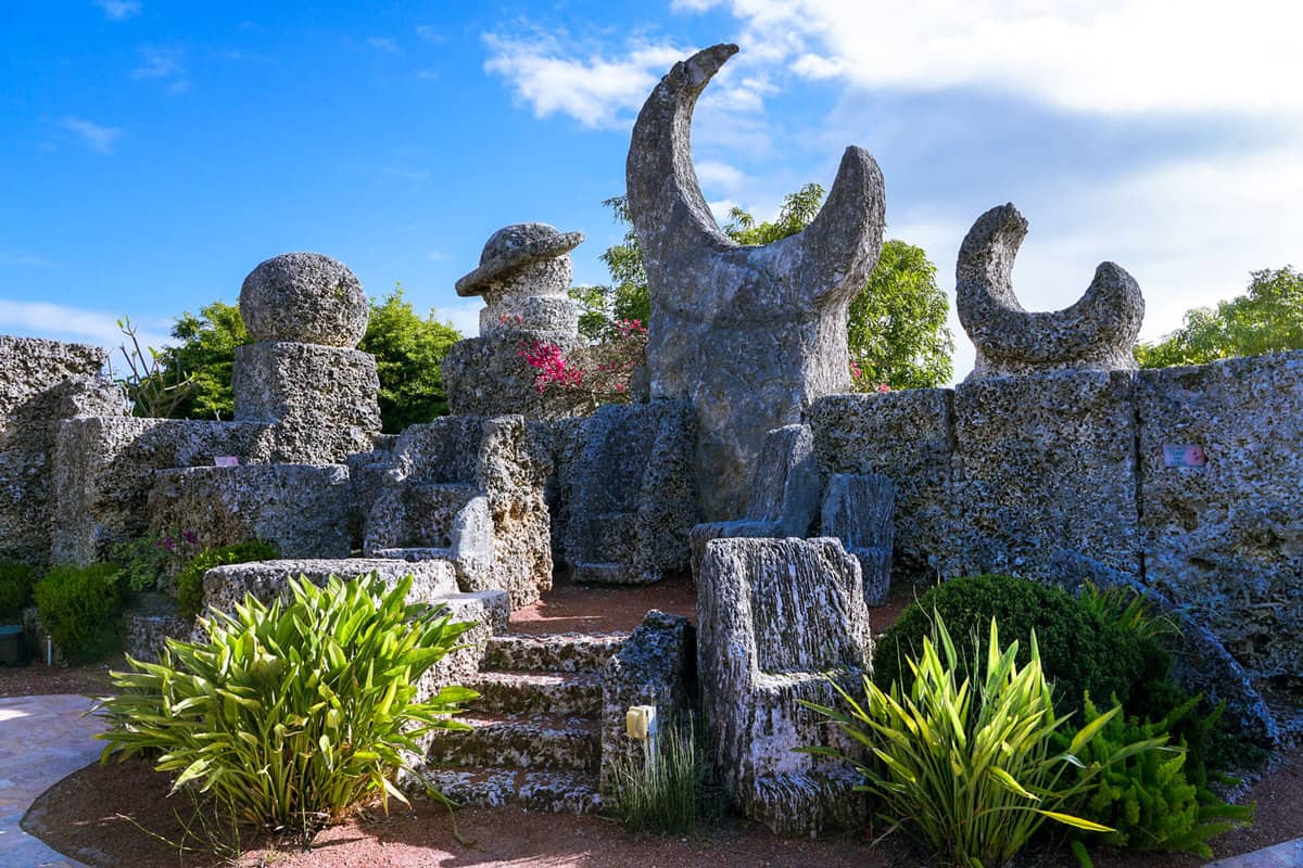 Crescent shape stone structure in Coral Castle, Florida
