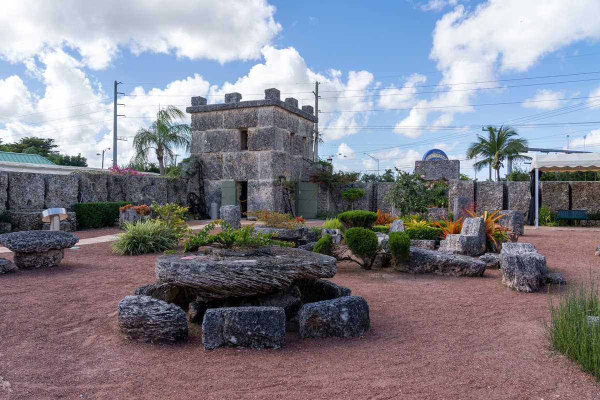 Huge rocky man-made structures at Coral Castle park, Florida