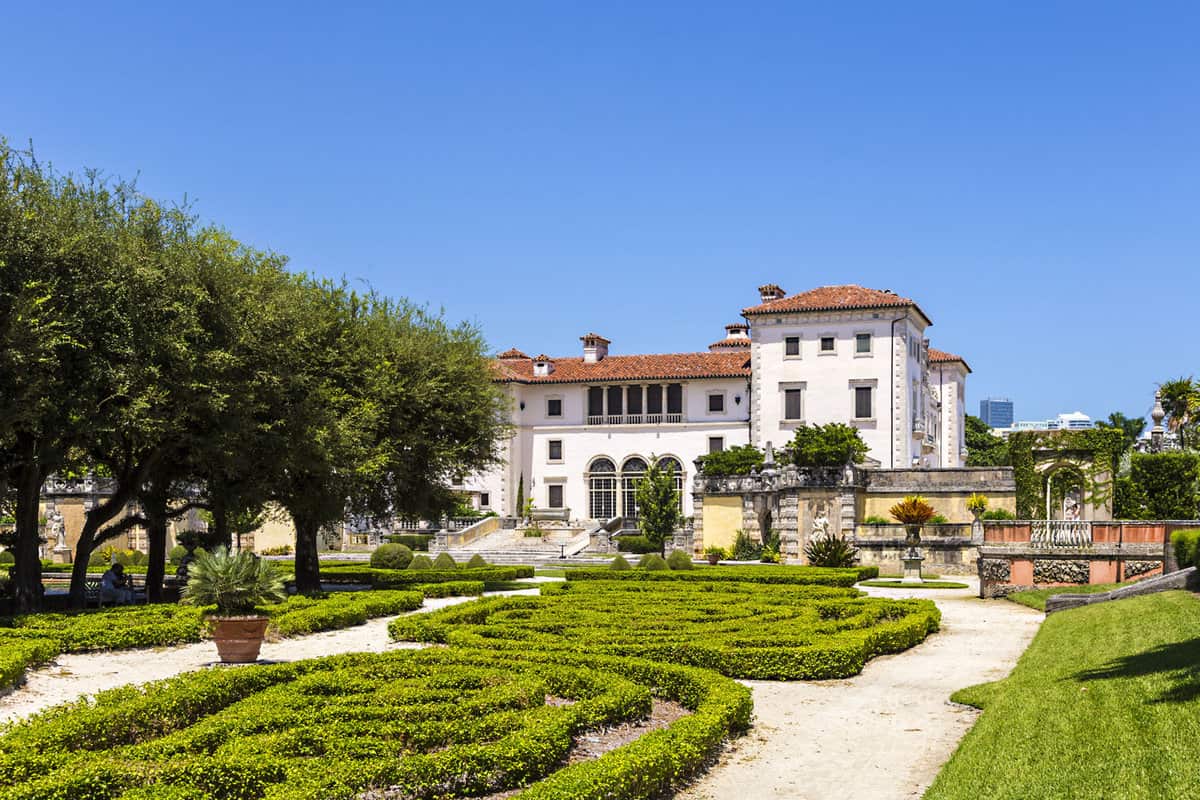 The gorgeous Villa of Vizcaya Museum in Miami under blue sky