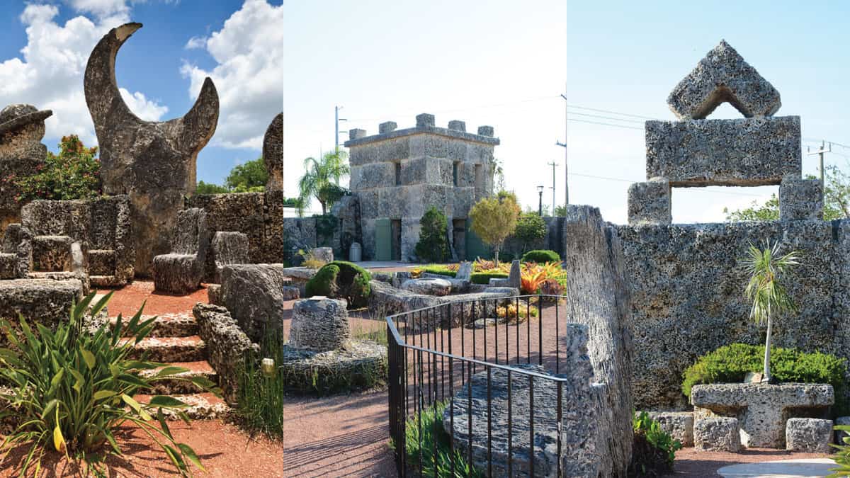Collaged photo of the gorgeous man-made sceneries of Coral Castle in Florida, 11 Unique Roadside Attractions In The Miami Area - 1600x900