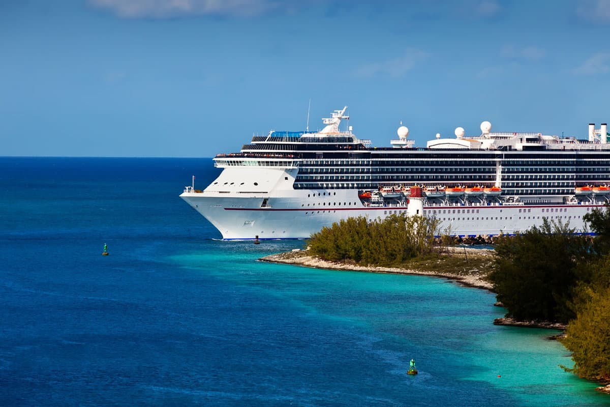 Cruise ship entering port of Nassau, Bahamas
