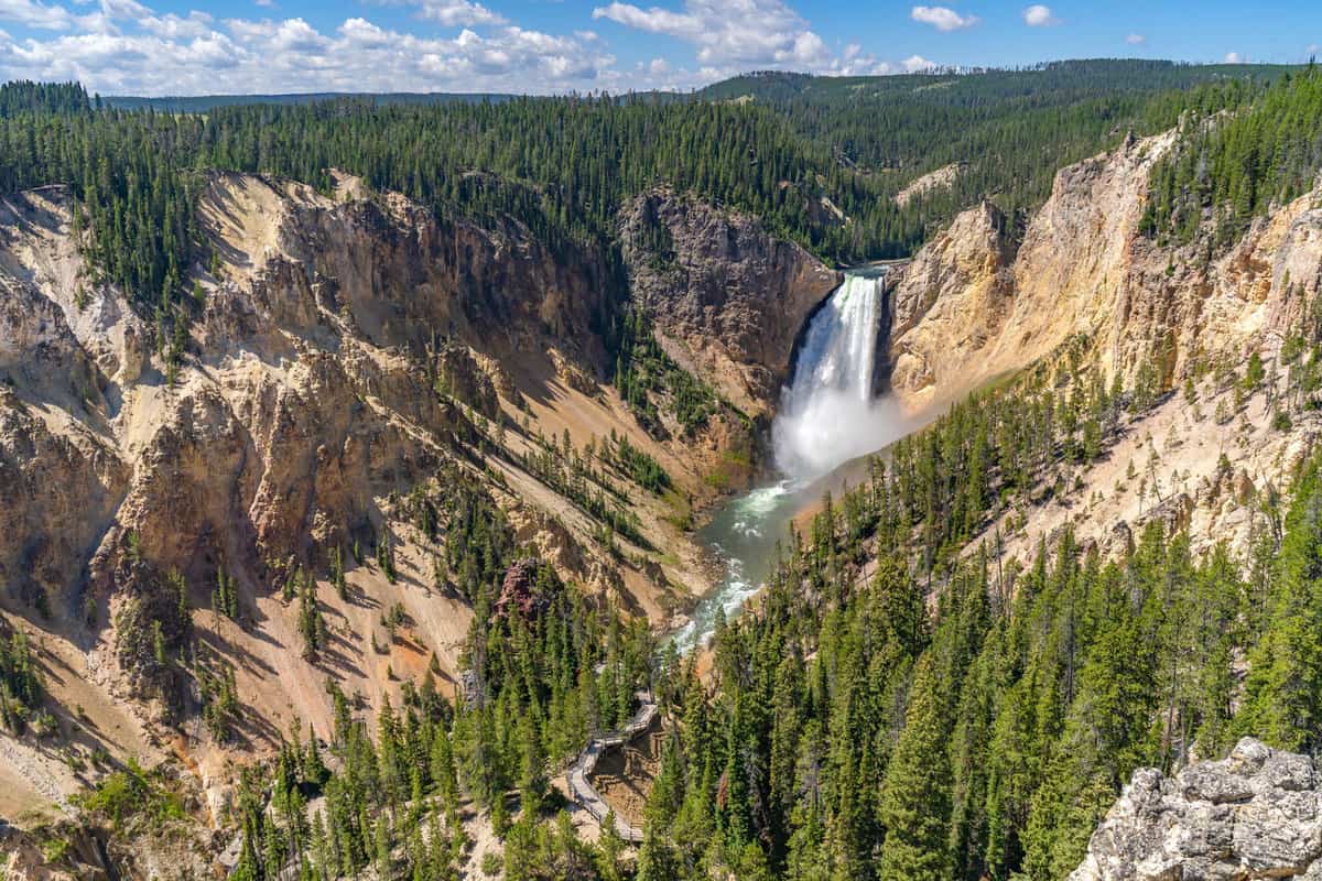Aerial photo of the Grand Canyon of Yellowstone Trail
