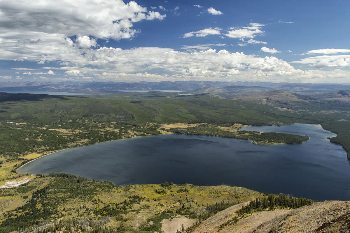 Aerial photo of Heart Lake in Yellowstone National Park