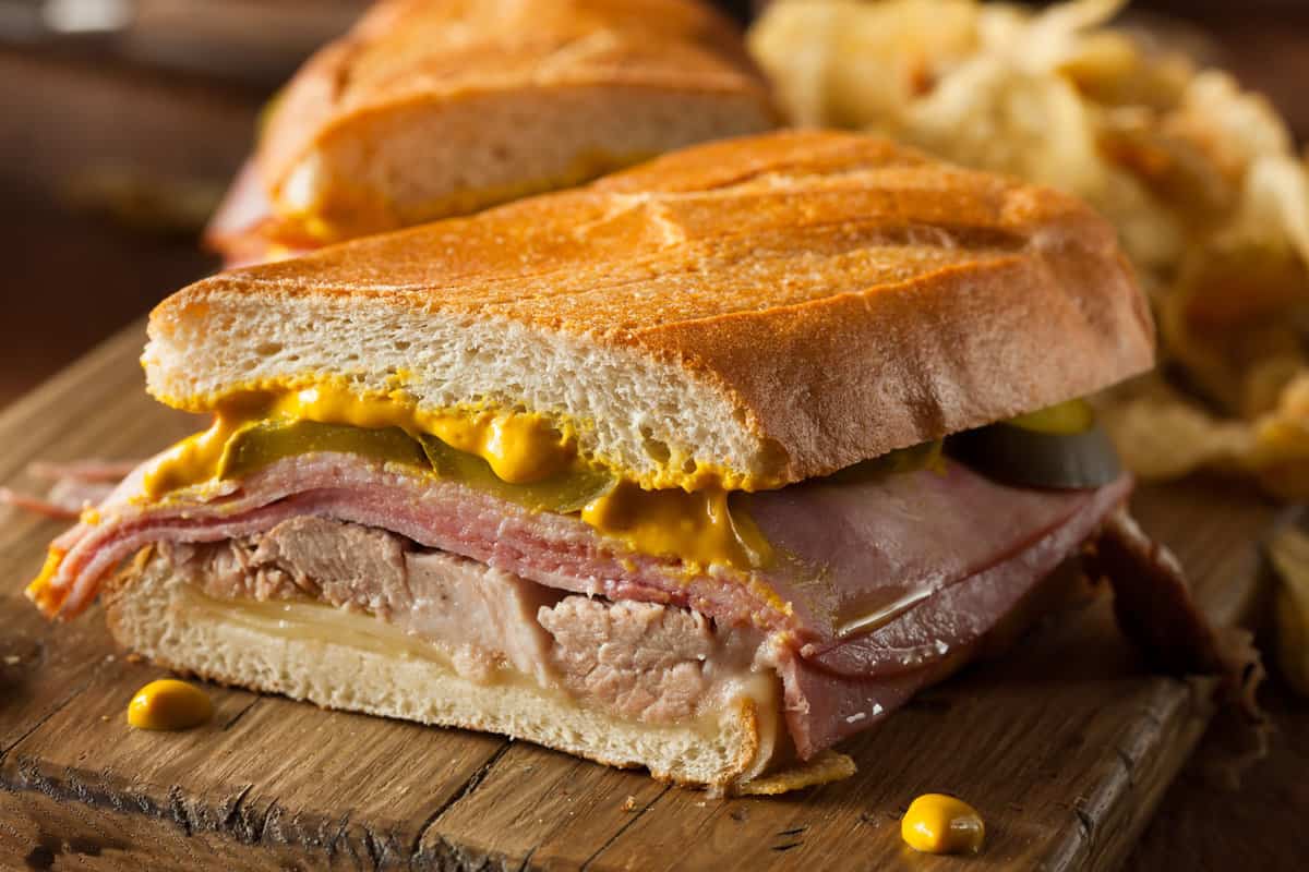 Homemade Traditional Cuban Sandwiches with Ham Pork and Cheese
