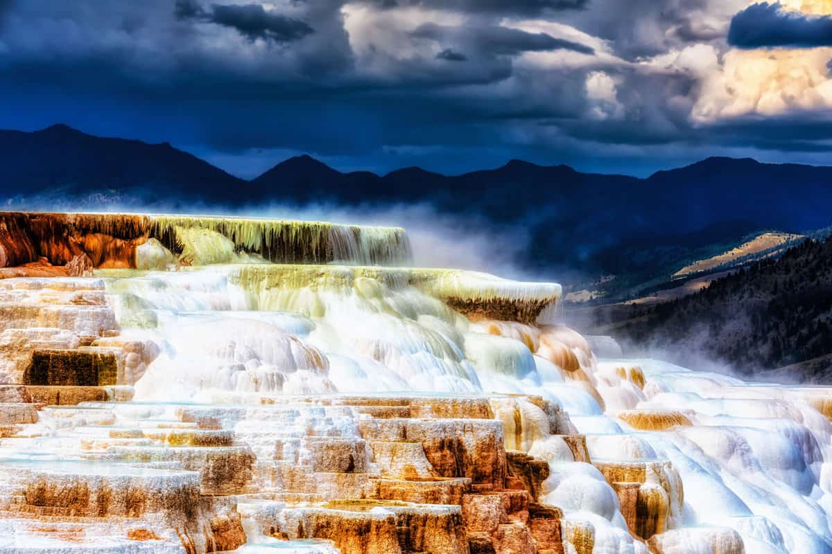 Gushing waters of Mammoth Hot springs in Yellowstone