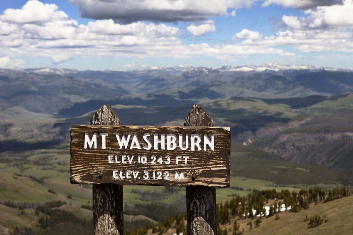 A sign indicating Mt. Washburn