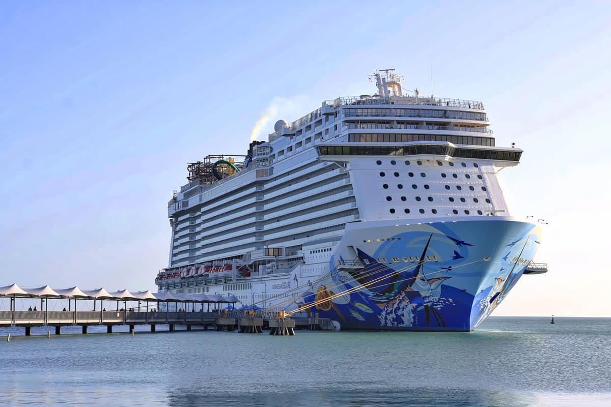 NCL Norwegian Cruise Line cruise ship Escape docked at Harvest Caye January 2020