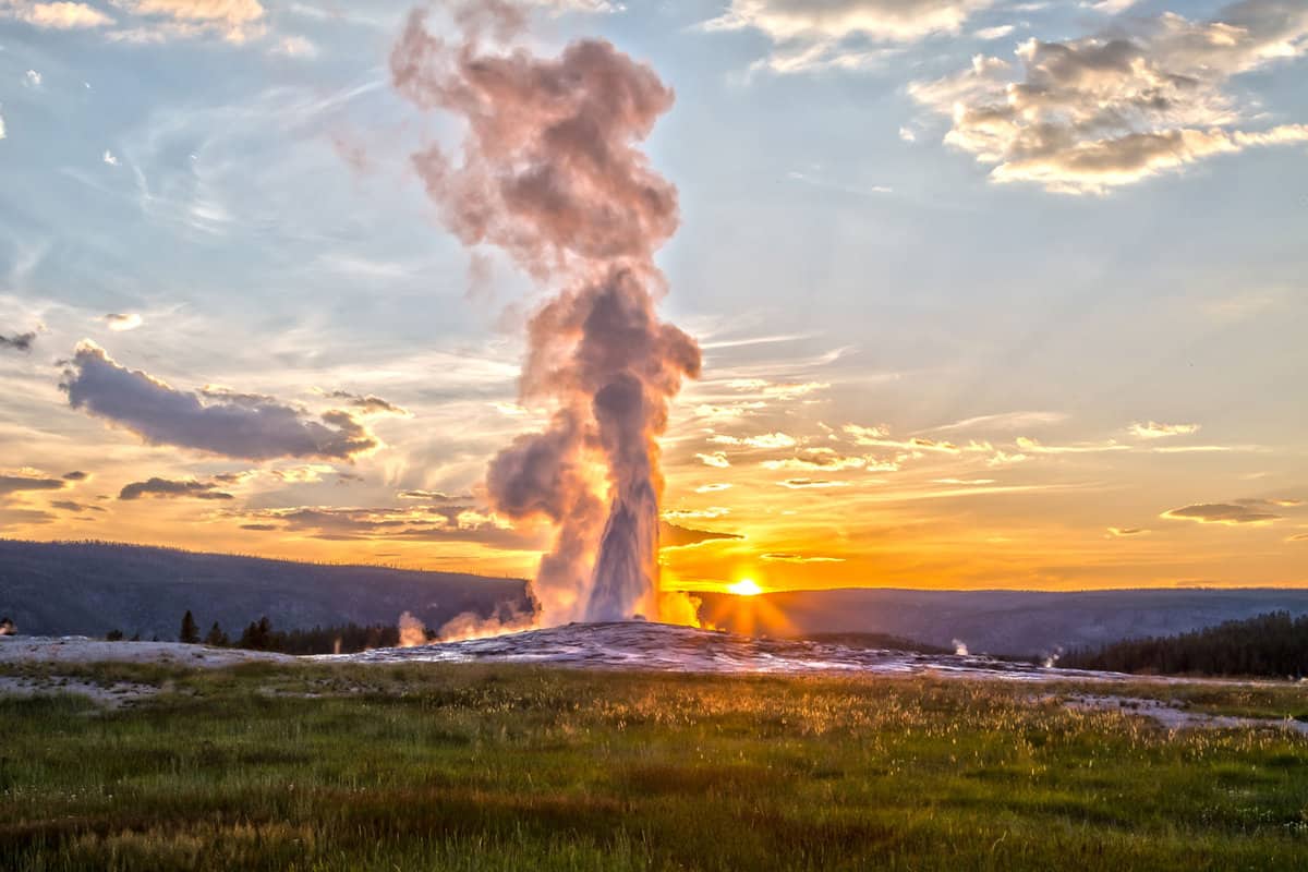 The famous Old faithful geyser in Yellowstone National Park