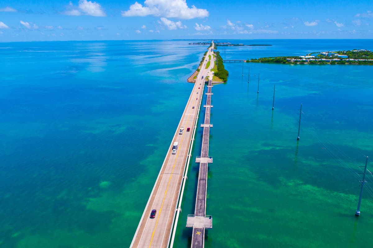 Overseas highway to Key West island, Florida Keys, USA. Aerial view beauty nature.
