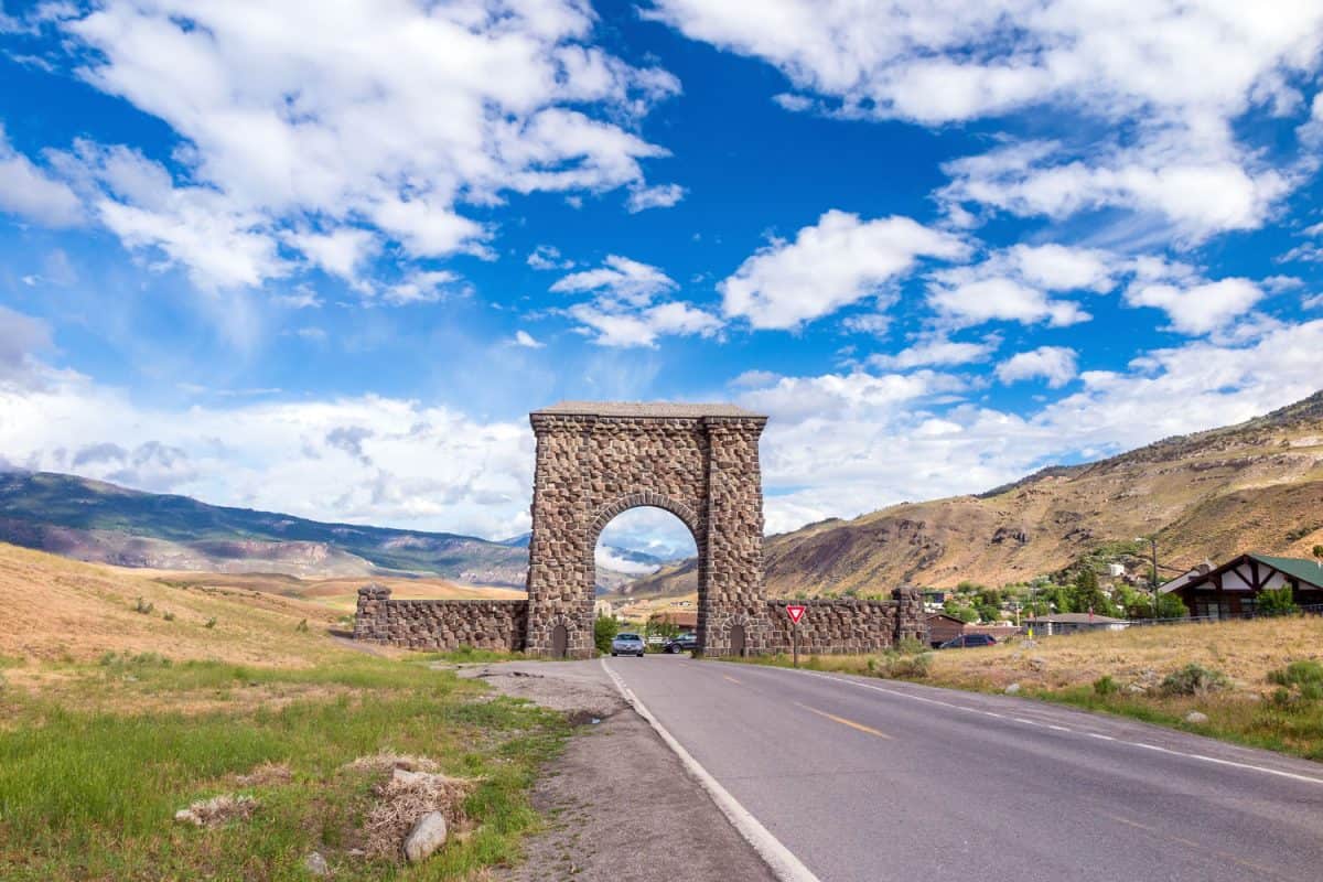 The famous Roosevelt Arch North Entrance to Yellowstone National Park