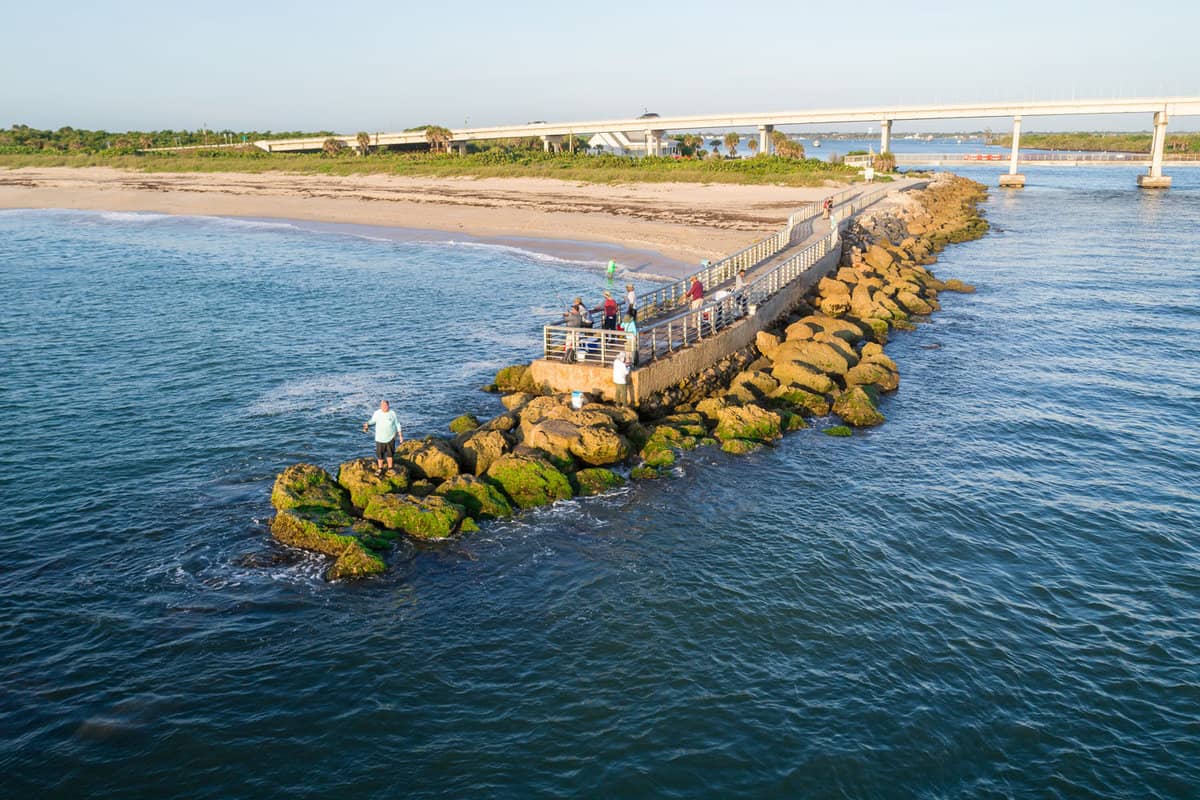 Aerial photograph of Sebastian Inlet State Park Pier in Florida