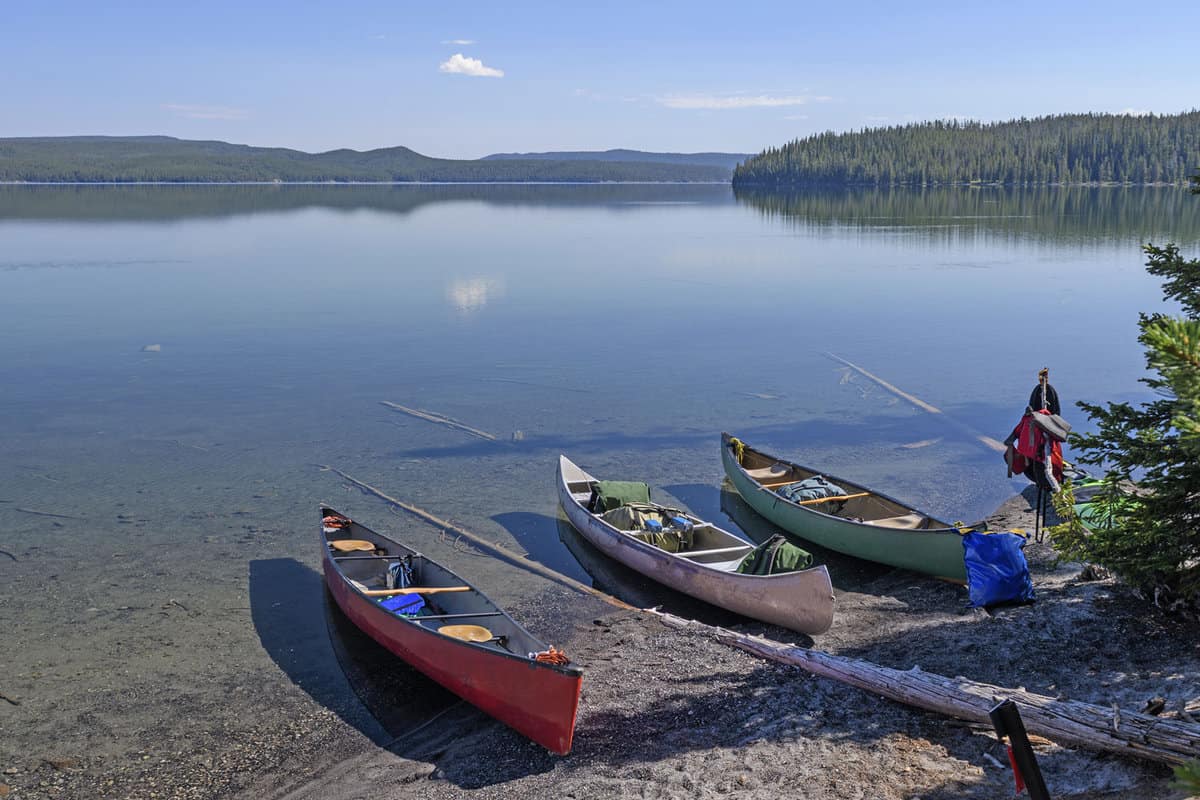 Small boats in Shoshone Lake, Wyoming 