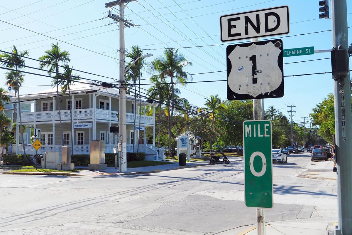 The Mile Zero marker at the end of U.S. Route 1 in Key West, Florida