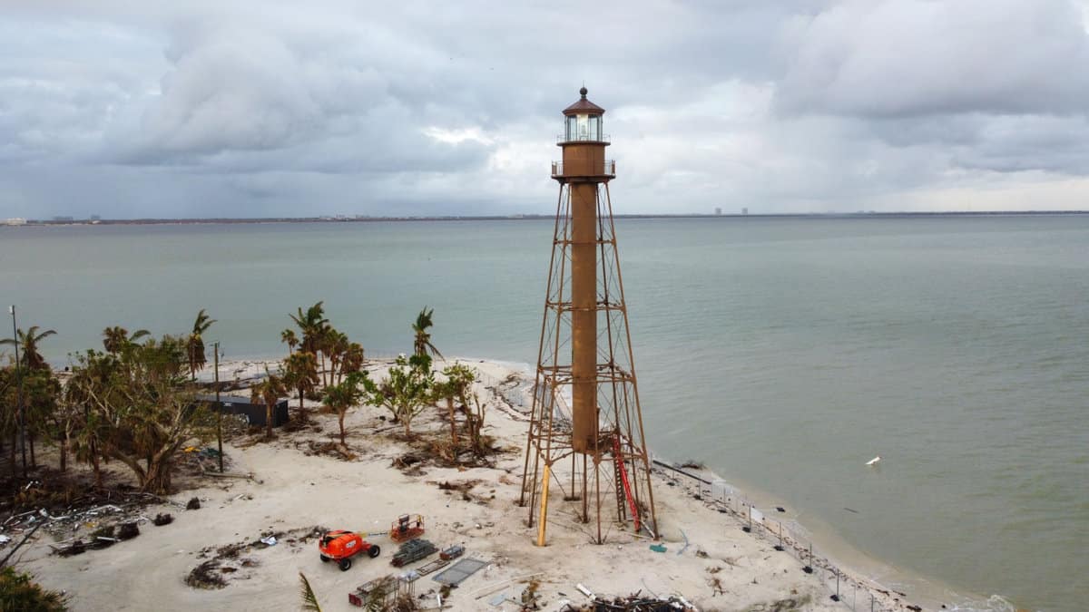 The Sanibel Island Lighthouse standing on the beachside Periwinkle Park And Campground in Sanibel, Florida: A Gorgeous Beachside Haven For RVers: