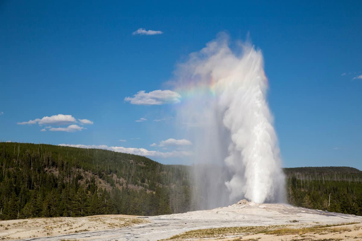 The huge and famous Old Faithful Geyser in Yellowstone National State Park
