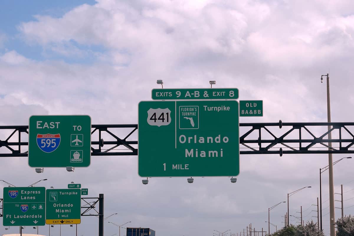 Street sign on the highway of Florida showing Orlando