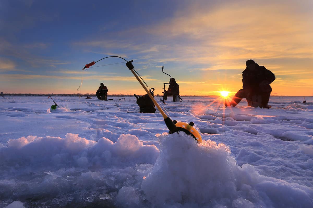 Ice fishing in the ice fields of Yellowstone