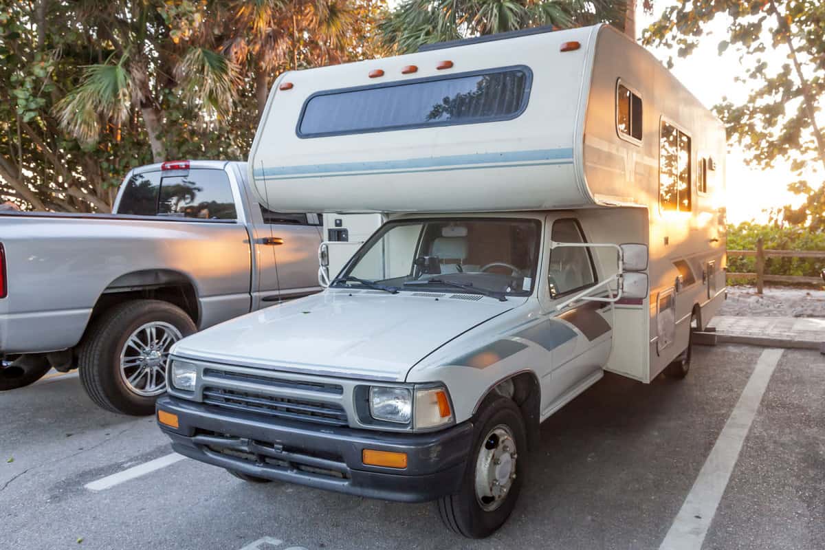 An RV in a parking lot