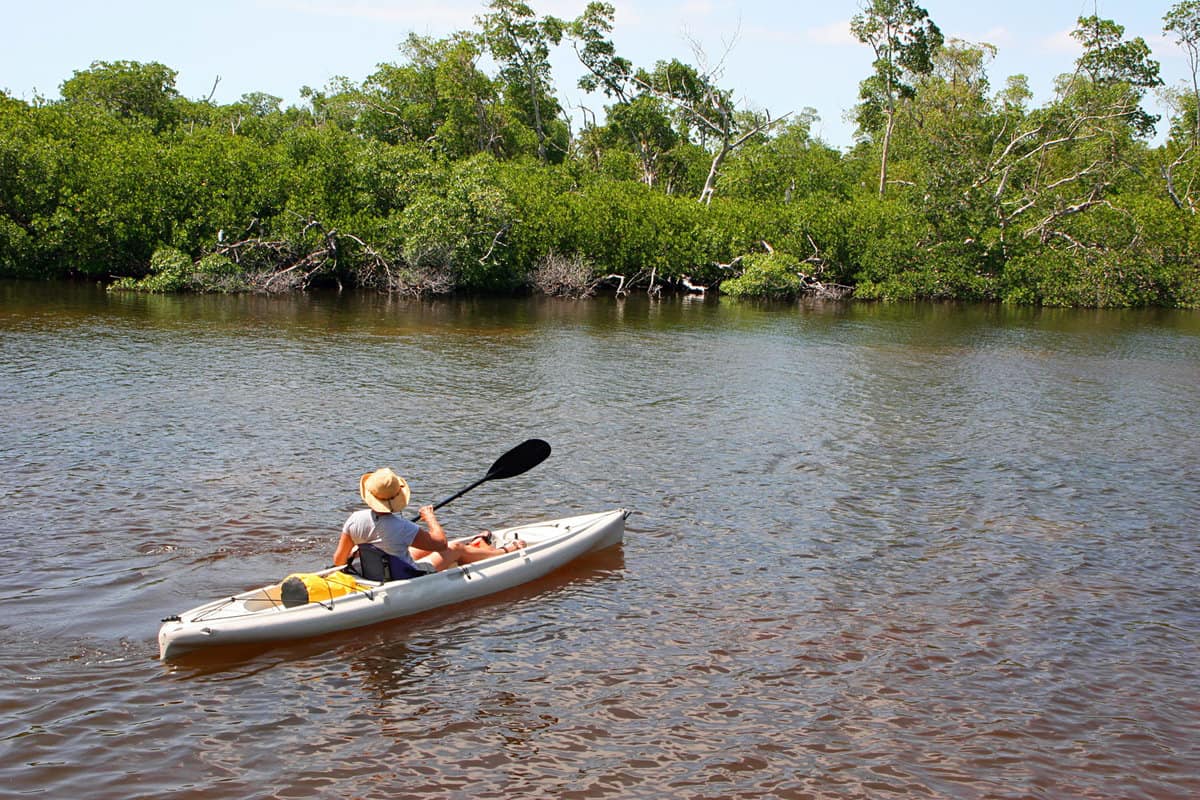Woman kayaking in Darling Wildlife Refuge Sanibel Florida