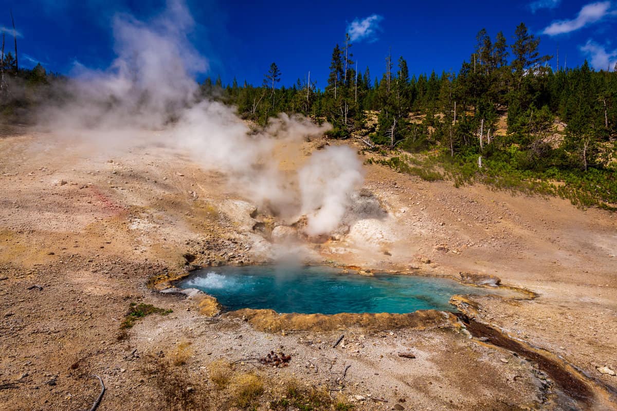 Hot springs of Beryl Spring in Yellowstone National Park 