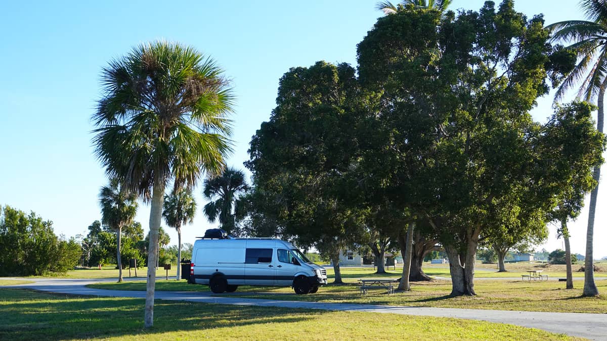 Camper Van at Flamingo Campground Campsite in the Everglades National Park