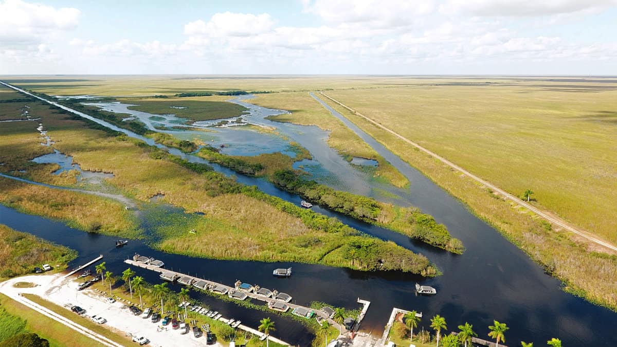 Everglades national park aerial photo - Everglades crocodile farm drone view 1600x900