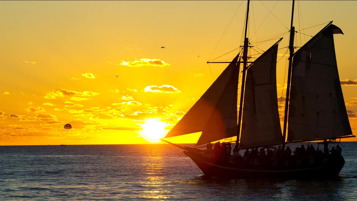 Schooner Wolf in Key West Harbor at Sunset1600x900