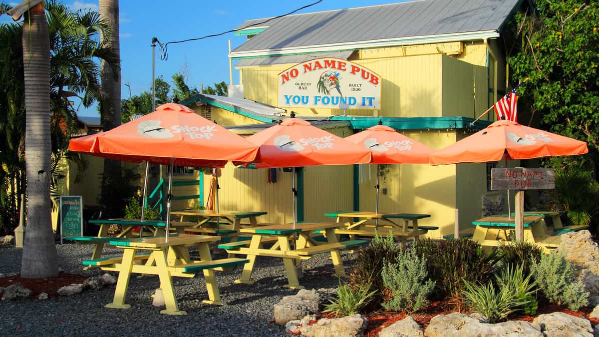 Though off the beaten path, the famous No Name Pub is one of the more popular of the numerous eateries found in the Florida Keys 