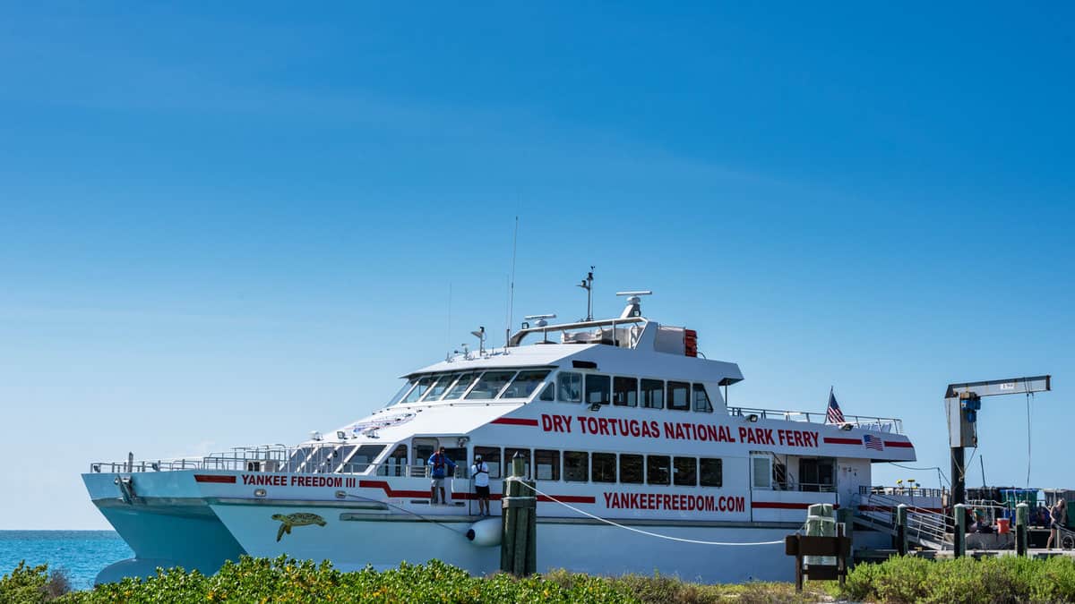 Yankee Freedom Ferry with Blue Sky waits for passengers to reboard for the return trip to Key West