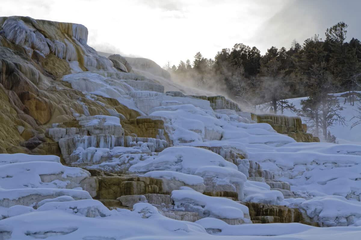 Lower terraces of Mammoth Hot Springs during winter, Yellowstone National Park