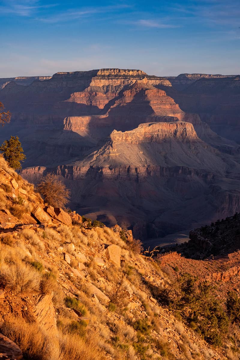 Golden Light and Soft Shadows Fill Walls Of The Grand Canyon along South Kaibab Trail