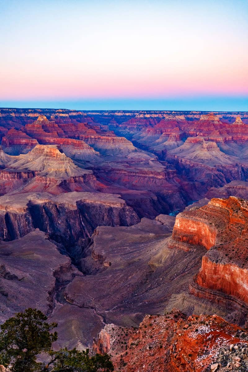The sunsets on Hopi Point, popular for its canyon vistas & proximity to the visitor center, along the South Rim of Grand Canyon National Park in northern Arizona