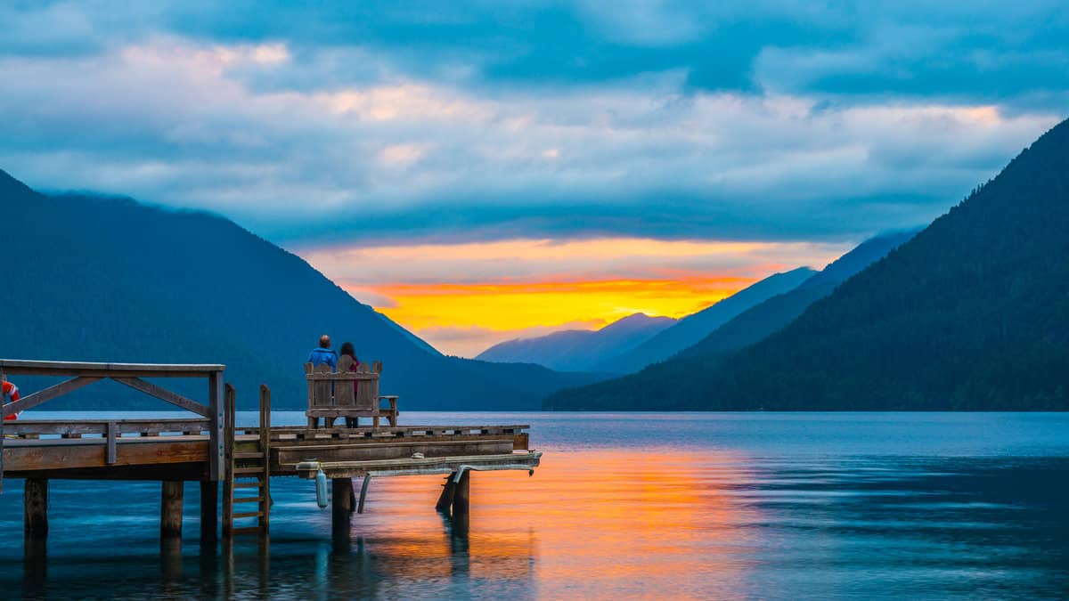 scenic view of dock in lake Crescent in Olympic national park,Washington State 1600x900