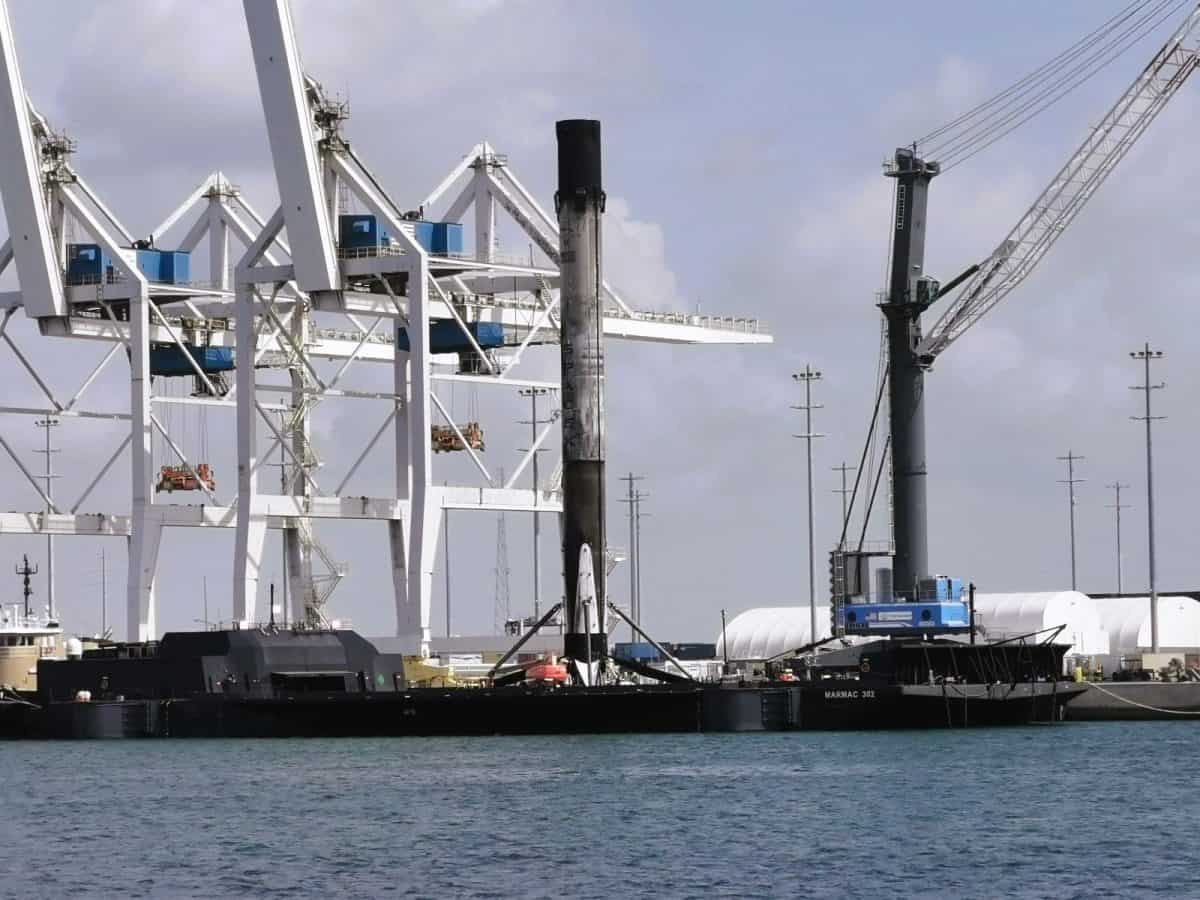 SpaceX booster on board the SpaceX vessels