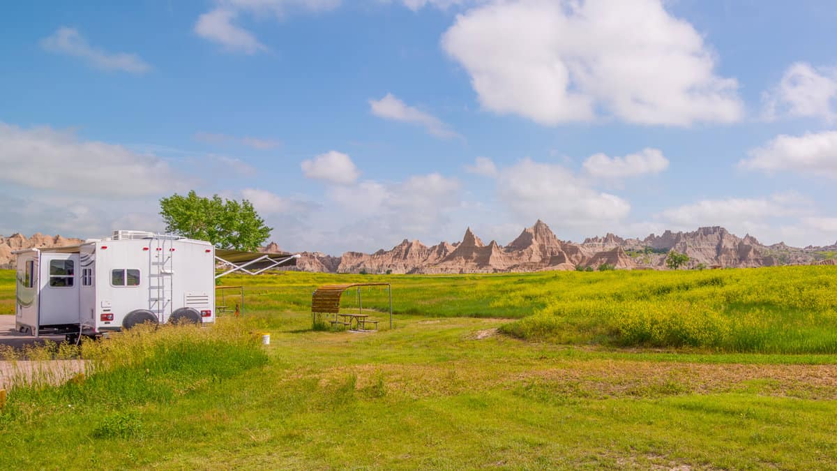Cedar Pass Campground in Badlands National Park - car camping, campers, rv's, tents
