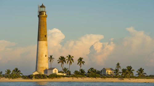 Distance view of a Dry Tortugas Light on sunset