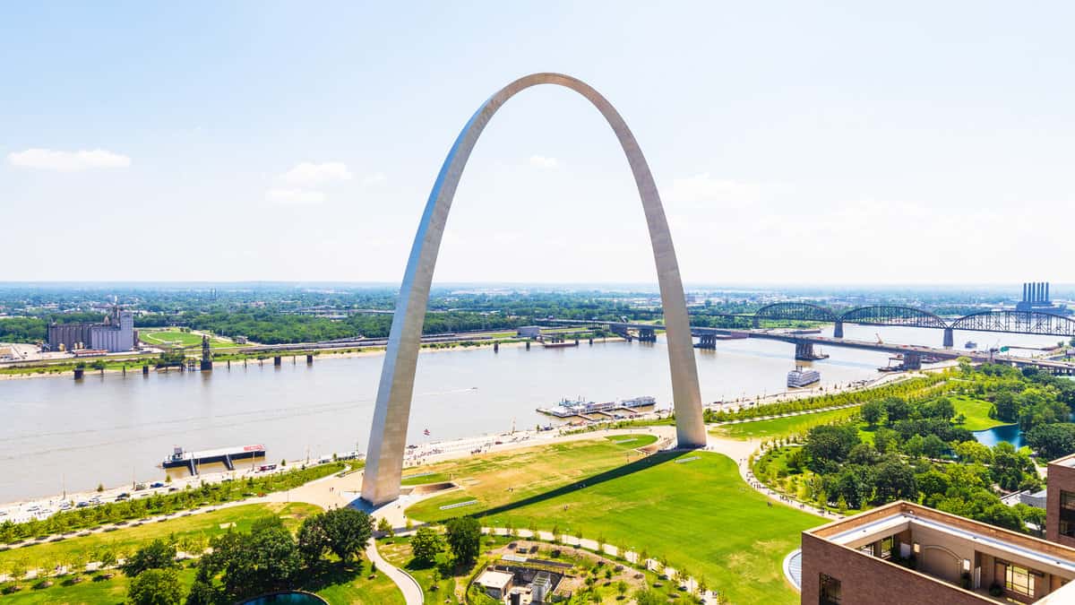 The Gateway Arch is a 630 foot monument on the riverfront of downtown St. Louis that has a viewing area at the top that people can pay to visit1600x900