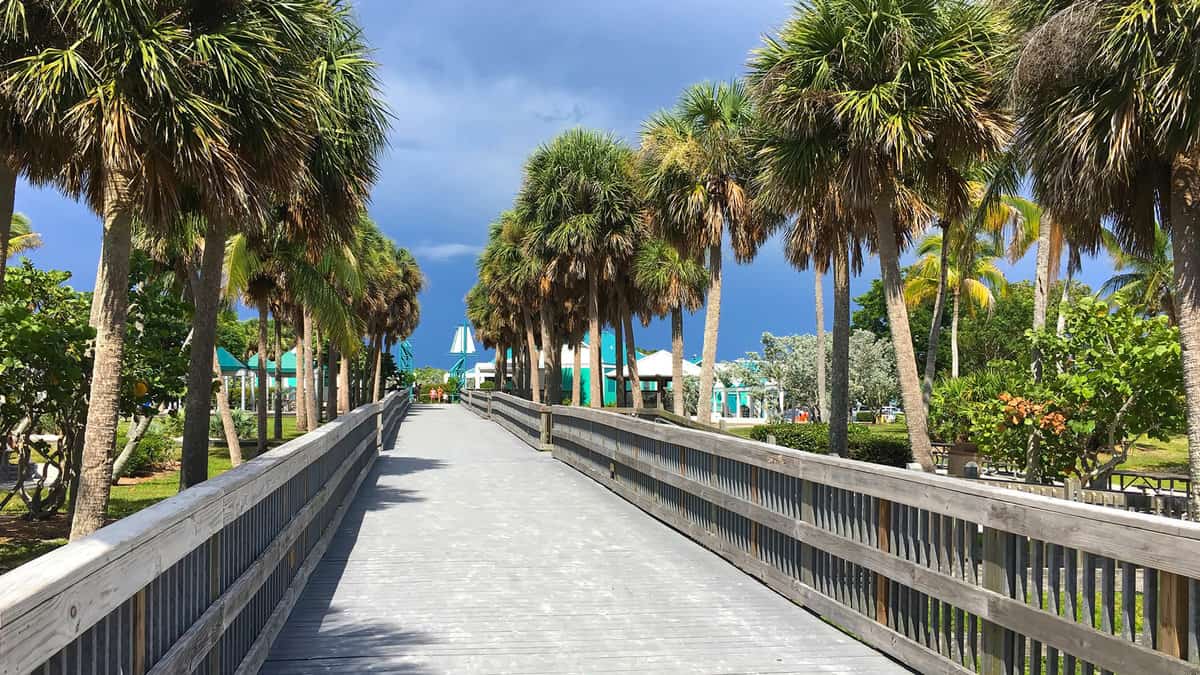 Boardwalk to the beach at Bowditch Point Regional Park. Bowditch is located at the northern tip of Estero Island on Fort Myers Beach, Florida, USA.