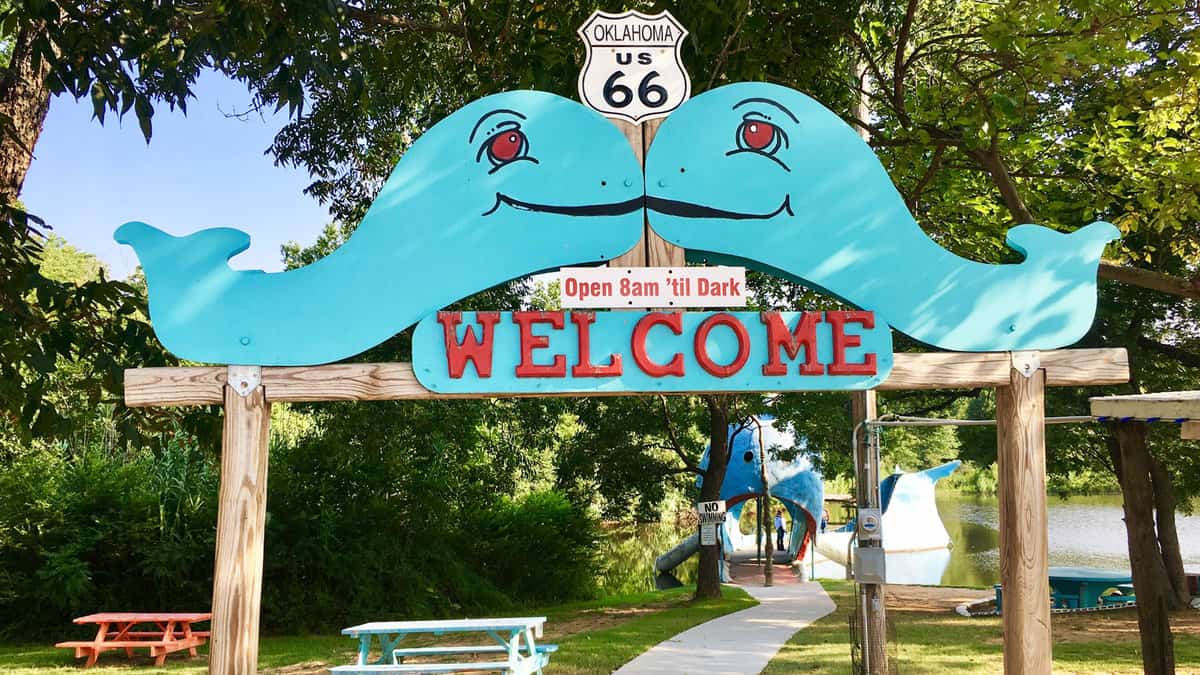 Entrance of the famous blue whale park in Route 66