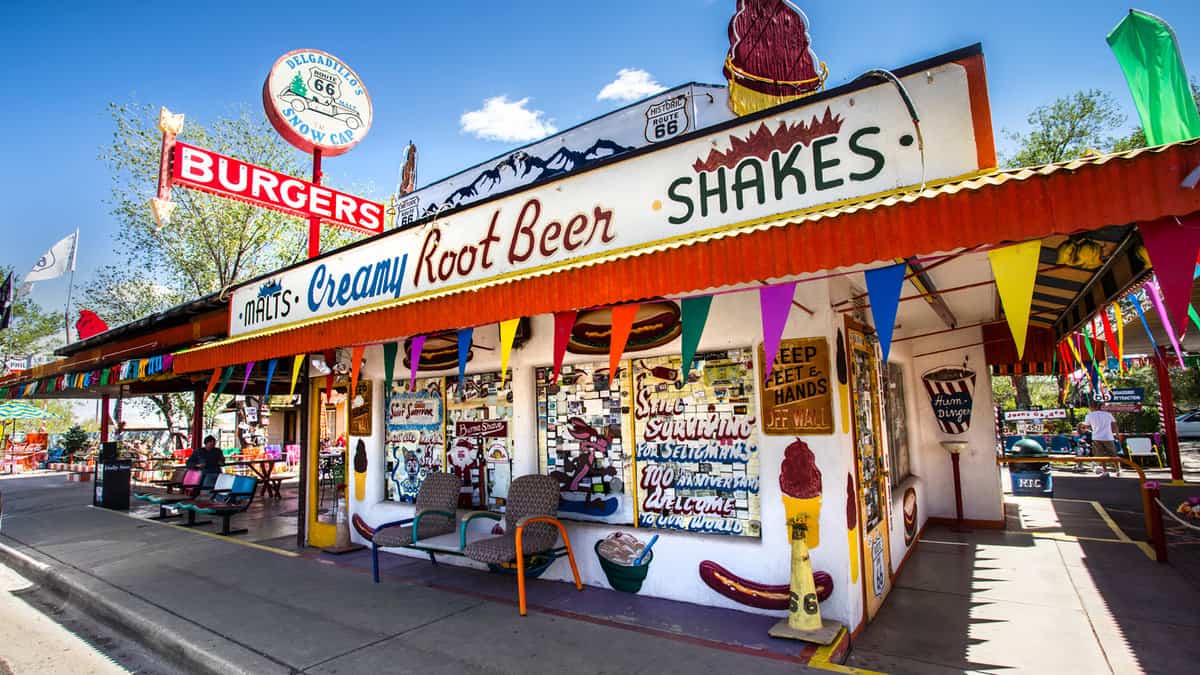 Landmark Delgadillo's Snow Cap Drive-in eatery and roadside attraction located along Route 66 in Seligman, Arizona