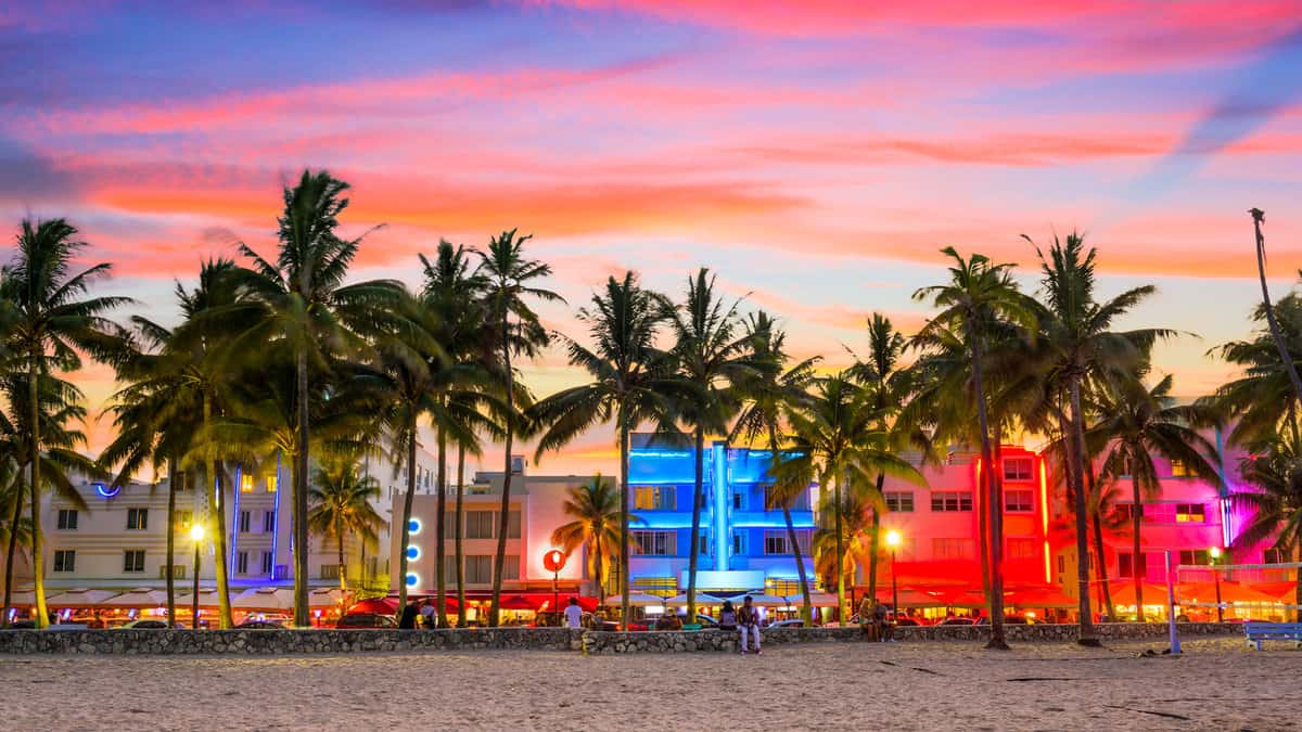 Miami Beach, Florida, USA on Ocean Drive at sunset