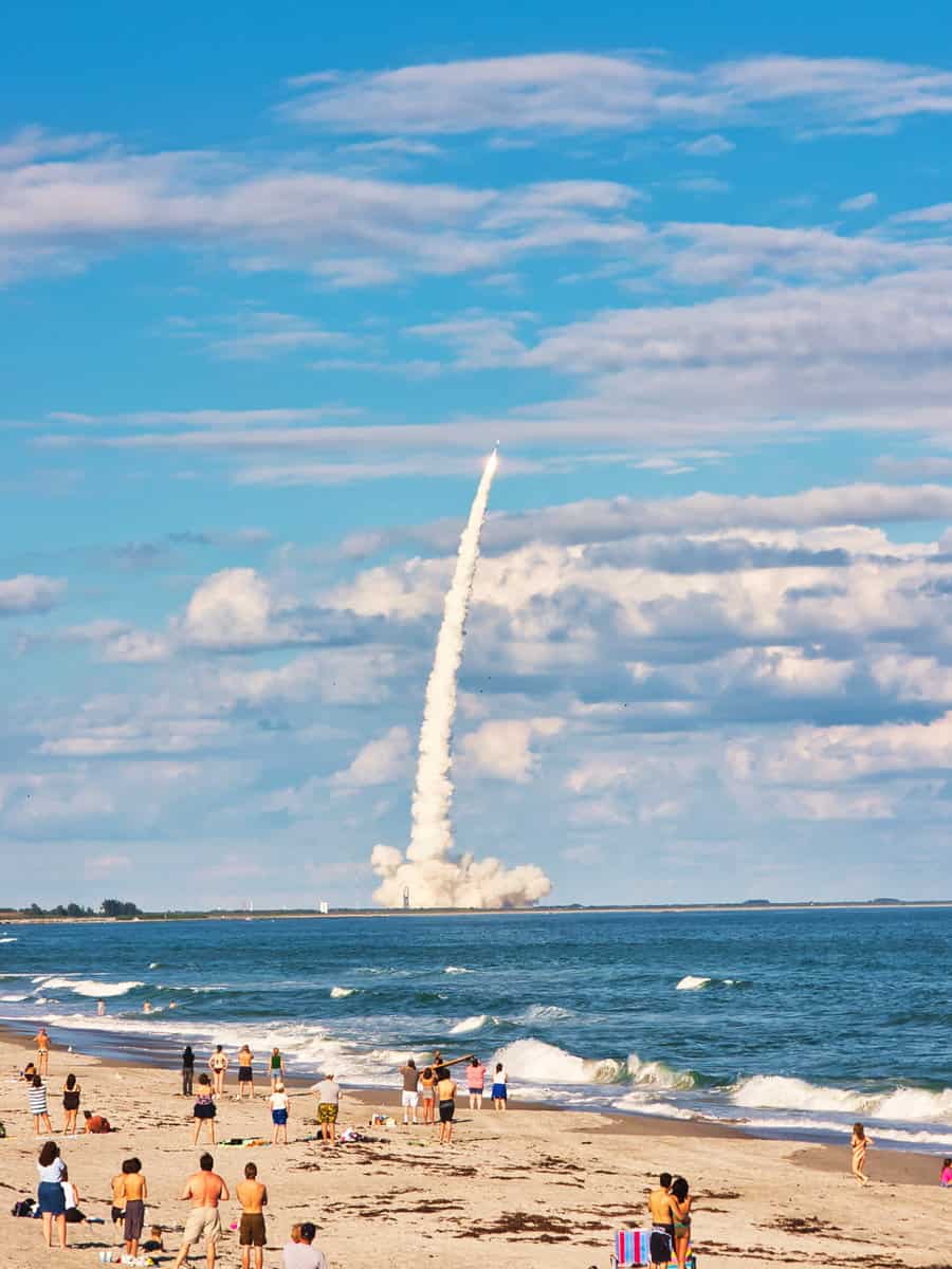 Missile launch from Cape Canaveral viewed from Cocoa Beach Florida