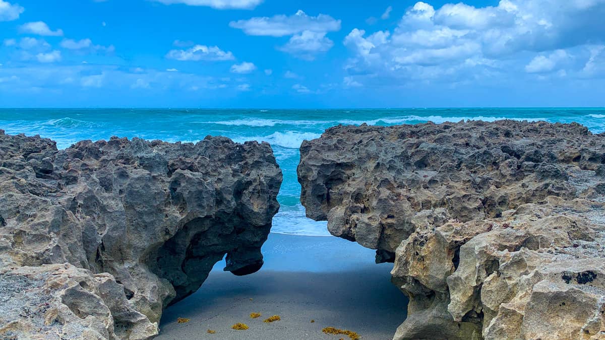 Rocks on the beach at Blowing Rock Preserve in Jupiter, Florida
